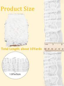 2/5/10Yards Double-Layer Pleated Chiffon Lace Trim 5cm Wide 2-Layer Gathered Ruffle Trim Edging Tulle Trimmings Fabric Ribbon Jacquard Lace For DIY Sewing Crafts Pillowcase Embellishments