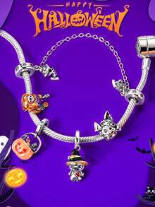1 件镀银饰品 饰品 可爱饰品 串珠安全链 万圣节系列设计 女巫南瓜灯骷髅女巫帽饰品 适用于手链链 手工制作 DIY 设计 适合日常节日女士珠宝配饰 - 彩色 - 查看 8