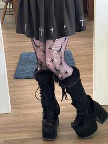 Women's Christmas Winter Furry Snow Boots Womens Mid Calf Boots Lace Up Zip Block Chunky High Heel Punk Goth Warm Fur Winter Snow Platform Knee High Boots - màu đen - Xem 3