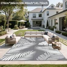 防水户外地毯 5x8 英尺，塑料双面地毯，现代风格，大型户外地垫，适用于房车、庭院、后院、甲板、野餐、沙滩、露营，灰色树叶图案 - 葉子 - 查看 14