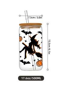1 copo com tampa de bambu para beber, copo de água de bruxa de Halloween, copo de água em formato de jarra de 16 oz/500 ml, xícara de chá de frutas reutilizável, presente de Halloween para entes queridos, presente para namorado, ótimo para festa, presente de Halloween, presente de Natal para família e amigos, xícara de café gelado, chá, suco, leite, presente de aniversário, bebida