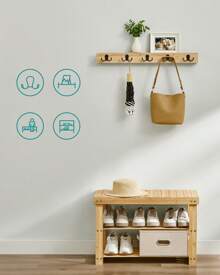SONGMICS Coat Rack Shoe Bench Set, Hall Tree With Bench, Multifunctional, 5 Double Metal Hooks, 3-Tier Bamboo Shoe Rack, For Hallway, Bedroom, Living Room, Natural Beige - Beige - View 2