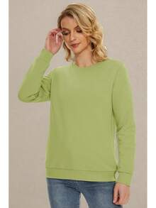 MAGCOMSEN Sudadera Térmica con Forro de Sherpa para Mujer, con Cuello Redondo, Forro Polar, Cálida Y Gruesa - Verde Oliva - Ver 8