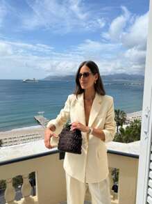 Kuvertväska i naturfiber, brun raffia, handgjord stickad sommarstrandväska, ny för kvinnor, 2025 - Kaffe - Visa 2