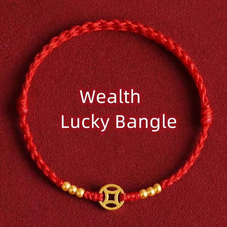 1 Stück modisches rotes Seil Kupfermünze Glücksarmband für Frauen und Männer, größenverstellbar, handgefertigt, Armreif Schmuck