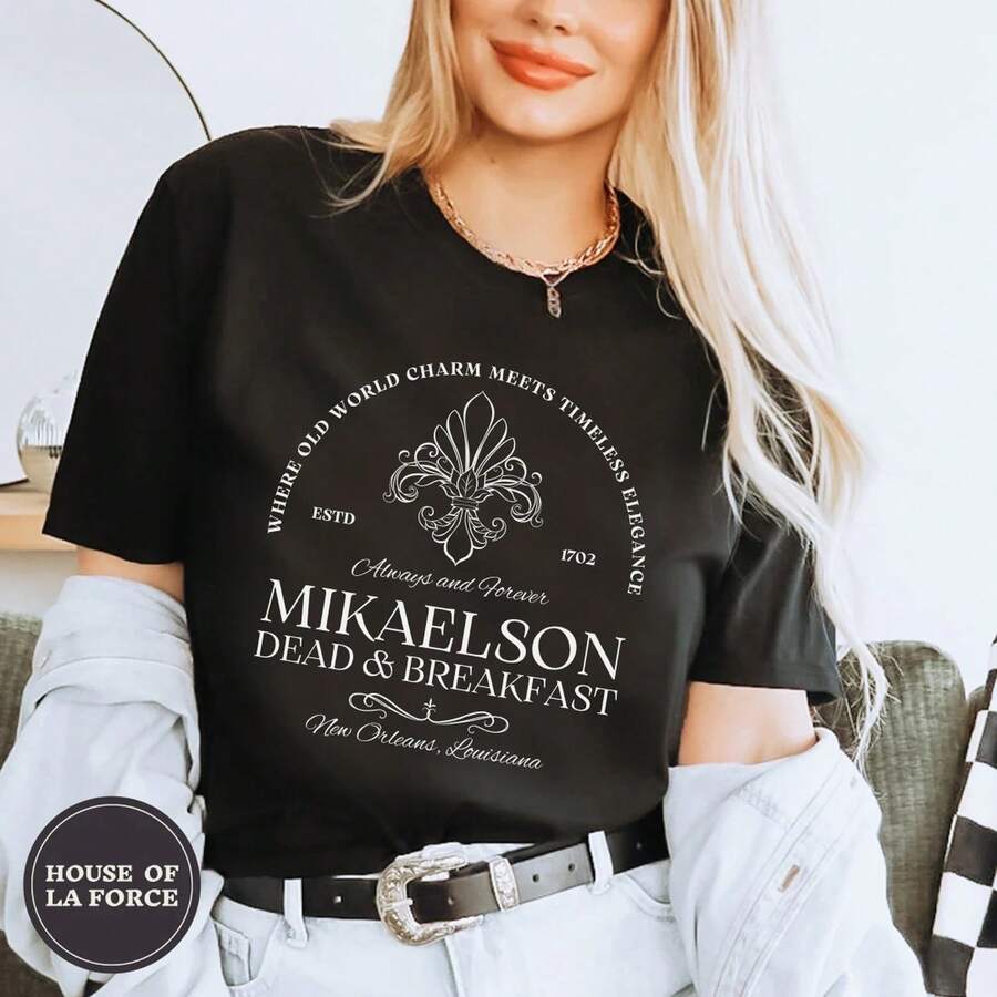 Vampire Diaries T-Shirt Mikaelson  And Ever Shirt Original Vampires Mystic Falls  Saatore Brothers Shirts Fans TopT-Shirt  220g Cotton Crew Neck Top With Gentle Be Yours Typography And Pastel Color Design,Subtle Y2K Meets Natural Style, I For Young Wo Seeking A Calm,Great Gift For A Gentle Soul,Casual Yet Elegant Daily Wear For Garden Walks, Coffee Dates, Art Museums, Or Reading Nooks - 黑色4 - 查看 1