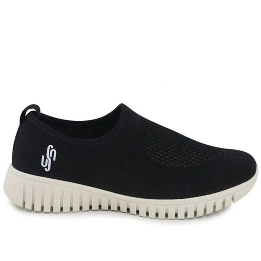 Usaflex Women's Slip-On Comfort Knit AE2208 Casual Sneakers - 黑與白 - 查看 1