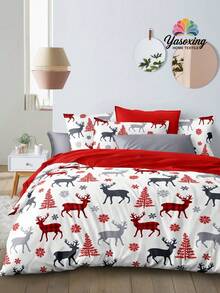3 Peças Conjunto de Roupa de Cama com Estampa de Árvore de Natal, Rena e Floco de Neve, Macio, Respirável e Sem Rugas, Melhor para o Sono, Estilo de Hotel de Luxo, Presente para Mamãe, Papai e Amigos, Edredom, Capa de Edredom* 1, Fronhas *2, Tamanhos King, Queen, Full e Twin - Branco - Visão 1