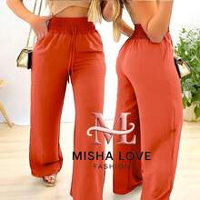 Women's High Waist Wide Leg Pants With Pocket - 紅陶 - 查看 1