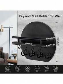 Key Holder For Wall - 9.8 Inch Apartment Wall Decor With Shelf And 8 Key Hooks, Circular Wood Key Hanger For Home Decor - 5 Hooks - View 2