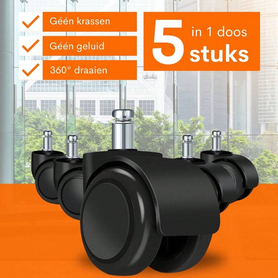Office Chair Casters - Swivel Casters - Set Of 5 - Black - màu đen - Xem 1