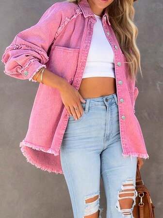 Plus Size Women Patchwork Fringe Denim Jacket