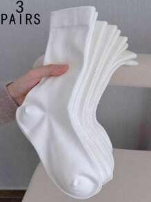 1/3/5/10/15/20 Pairs Women's Solid Color Wide Mouth Comfortable Simple Maternity Socks, Moisture-Wicking Mid-Calf Socks