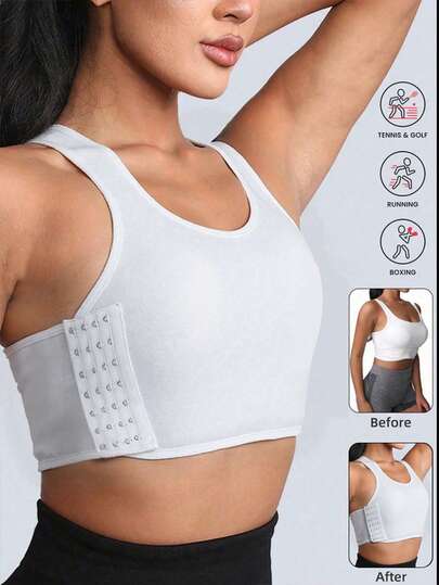 Women Side Button Sports Bras Chest Binder Bra Workout Tops Gym Clothes Women Breast Binder Good Binding Compression Underwear Bra Wireless Bralette Intimates Gym Tank Top Elastic Compression Shirt Active Wear Training Activewear Exercise Corsets Elastic Flat Chest Compression Corsets Shockproof Running