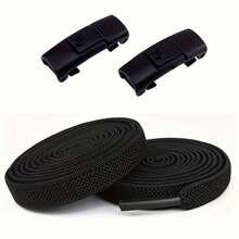 Adjustable No-Tie Sports Laces - Set Of 2 Polyester Elastic Shoelaces (39.37") - Includes Buckles For Secure Fit - 黑色 - 查看 4