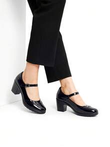 Women Round Toe Mary Jane Oxfords 2.8-Inch Chunky Heels Pumps Fashion Classic Elegant Dating Retro Style Oxfords Shoes - 黑色 - 查看 5