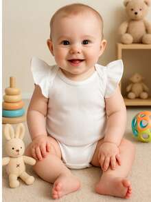 Body Bebê branco manga babado canelado roupa infantil menina algodão confortável - Branco - Visão 2