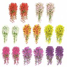 2 Hanging Flowers, Mixed Textile Morning Light And Eucalyptus Leaves, UV Resistant, Real Artificial Plants, Suitable For Outdoor Home, Office And Garden Decoration, Suitable For Thanksgiving, Christmas, Halloween, Valentine's Day And Mother's Day