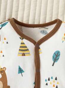 Baby Boys' Rainbow Printed Long Sleeve Romper With Hat, Bib, And Socks 4pcs/Set