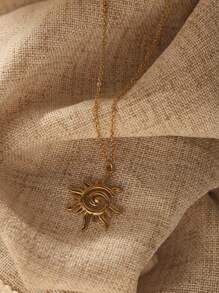 1pc Simple 18k Gold Plating Stainless Steel Sunburst Sun Ray Delicate Pendant Women Necklace Sprial Pendant Jewelry Collarbone Chain For Women Summer Wear
