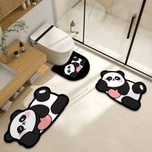 1/3pcs Set, Cute Pink Heart Panda Pattern Home Decor Mat Set, Bathroom Non-Slip Absorbent Mat, Silica Gel Retro Pattern Bath Mat, U-Shaped Toilet & Vanity Absorbent Foot Mat, 2.5mm Thickness Entryway Decor Bathroom Kitchen Decor Kitchen Rug