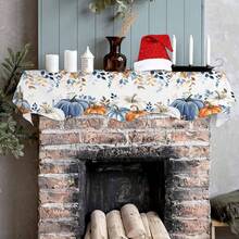 1 Stück blau-orange Kürbis Herbst Kaminsims Schal Abdeckung, Thanksgiving botanische Blätter Kaminsims Schals Kaminsims Regal Tischläufer für saisonale Feiertagsparty Heim Dekorationen