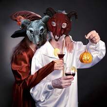 áscara de Calavera de Cabeza de Cabra Gótica con Cuernos de Carneroáscara de Calavera Animaláscara de Demonioáscara Malvada Cosplay Decoración de Halloween - Cabra plateada - Ver 2