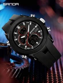 SANDA. SANDA 6279 男士石英电子表，大表盘，日历，夜光，防水，户外运动数字手表 - 黑色 - 查看 3