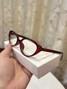 1副女士休闲复古猫眼红色小框素面眼镜，适合日常佩戴和街拍 - 多色 - 查看 7