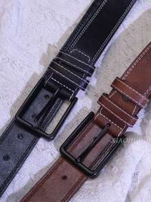 1pc Men's Fashionable Leather Belt, Rectangular Alloy Buckle, Classic Business And Casual Accessory, Durable Multipurpose, Suitable For Jeans And Chinos. Suitable For Teen Summer Casual Outdoor Athletic Or Vacation Travel Or Graduation Gifts Or Birthday Dress Accessories Or Daily Wear - Multicolor - View 10