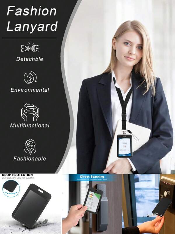 1PC Black ID Card Holder With Retractable Sliding Cover Card Holder, Public Transportation Card, ID Card