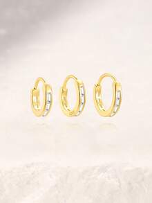 EleRunis 1 PC 925 Sterling Silver Classic Cubic Zirconia 6mm-8mm Huggie Hoop Earrings 18K Gold Plated Hypoallergenic Tiny Cartilage Huggie Earring Piercing Jewelry For Women Daily Wear - Gold - View 5