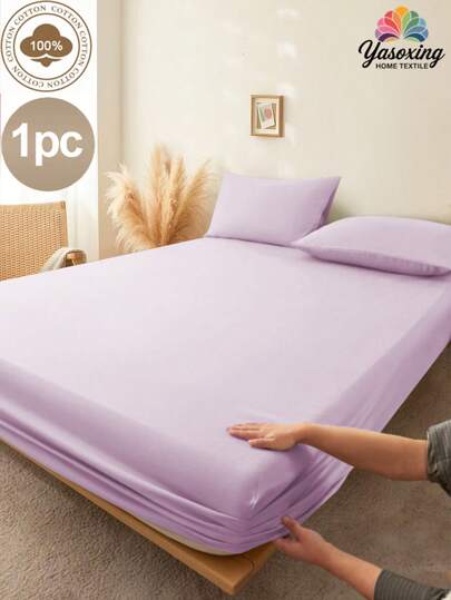 1 pièce Drap-housse 100% coton de couleur violet clair, poche profonde, doux et respirant. Protecteur de matelas confortable pour toutes les saisons, pour lit de taille Twin, Full, King, Queen. Poche profonde jusqu'à 11,8 pouces Linge de lit pour chambre, dortoir
