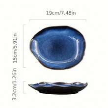 taufikt 1pcs Ceramic Serving Ware, Salad Vegetable Pasta Steak Plate,Microwave And Dishwasher Safe(Blue) - 寶藍色 - 查看 8