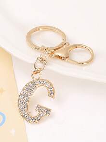 1个男女通用新款合金水钻英文字母钥匙扣，创意个性化闪亮字母配饰，时尚包包/汽车钥匙链，节日/生日礼物包包配饰挂绳带证件夹汽车配饰包饰圣诞节汽车老师朋友姐妹礼物创意 - 金色 - 查看 6