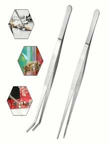 A Set Of Long Stainless Steel Tweezers Including A Pair Of Elbow Tweezers And A Pair Of Straight Tweezers Is Suitable For Outdoor Bonsai Tools, Repair, Barbecue, DIY Beaded Jewelry Tools, Etc. - Multicolor - View 8