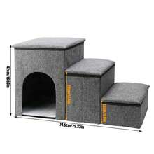 Una escalera para mascotas para perros pequeños con espacio de almacenamiento, cama alta ajustable y escalones de sofá, una rampa para mascotas para perros pequeños y gatos, 3 niveles en gris. - Gris - Ver 8