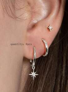 3 piezas Pendientes colgantes de estrella de un solo oído, pendientes de aro abrazador exquisitos para mujeres, pendientes apilados para mujeres