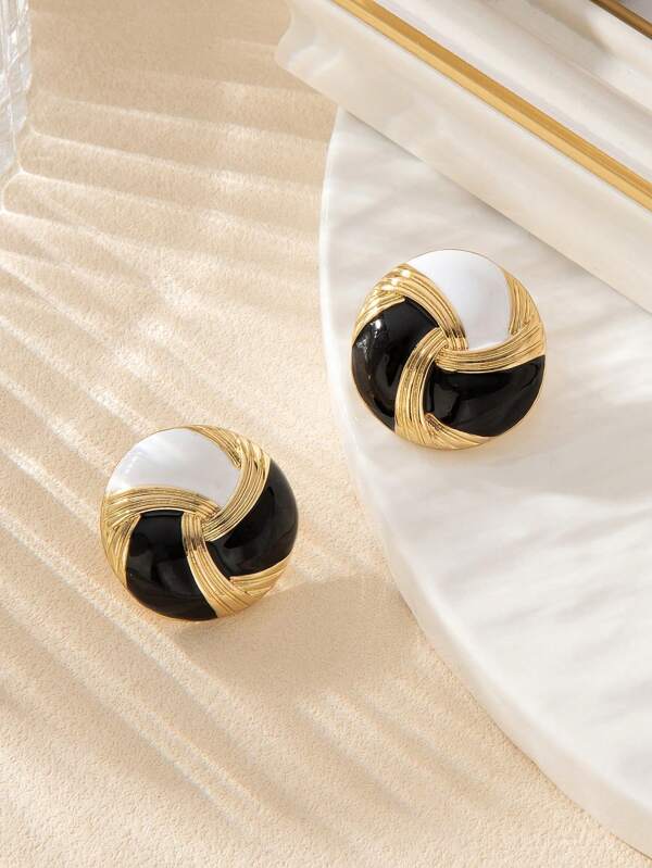 1 paire de boucles d'oreilles rondes à boutons de style vintage français avec blocs de couleurs, boucles d'oreilles de luxe légères convenant pour la Fête des Enseignants et la rentrée scolaire