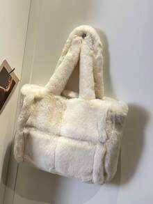 Large Capacity Plush Handbag For Women, 2025 New Autumn/Winter Versatile Furry Tote Bag, Shoulder Bag For Commuting - White - View 4