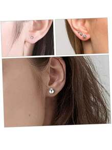 6pcs/Set Stainless Steel Hypoallergenic Small Stud Earrings | 3-5mm Ball Studs | Suitable For Daily Wear And Holiday Outfits | Perfect Body Piercing Jewelry Gift - Ball Earrings - View 3