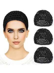 3/2/1 PC Black Hair Nets Cap Mesh Crochet Hair Net, Rayon Knit Snood Mesh Wig Caps, For Women Students Sleeping Hairnet, Christmas, Thanksgiving, Fall Winter Hair Accessories, For Daily Back To School Use Green Black Purple Blue Pink Mix Colors