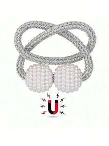 4 件套磁性窗帘系带，带仿珍珠装饰 - 经典涤纶绳窗帘钩，适用于家居装饰/客厅/卧室/厨房/酒店/汽车旅馆/公寓/宿舍/学校 - 彩色 - 查看 4