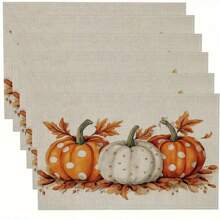 4-Piece Set Of Autumn Thanksgiving Themed Placemats With Pumpkin And Maple Leaf Print Designs, Measuring 30X45 Centimeters, Is Perfect For Theme Decoration In Thanksgiving Restaurants, Dining Tables, Indoor And Outdoor Gatherings, And Rural Kitchens. It Is The Best Choice For Thanksgiving Gifts.