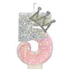 1pc Glitter Birthday Number Candle, 3D Design Cake Birthday Party Wedding Anniversary Celebration Supplies, Glitter Blue Crown Theme Birthday Decoration, Happy Birthday Party Supplies, Number 0 1 2 3 4 5 6 7 8 9