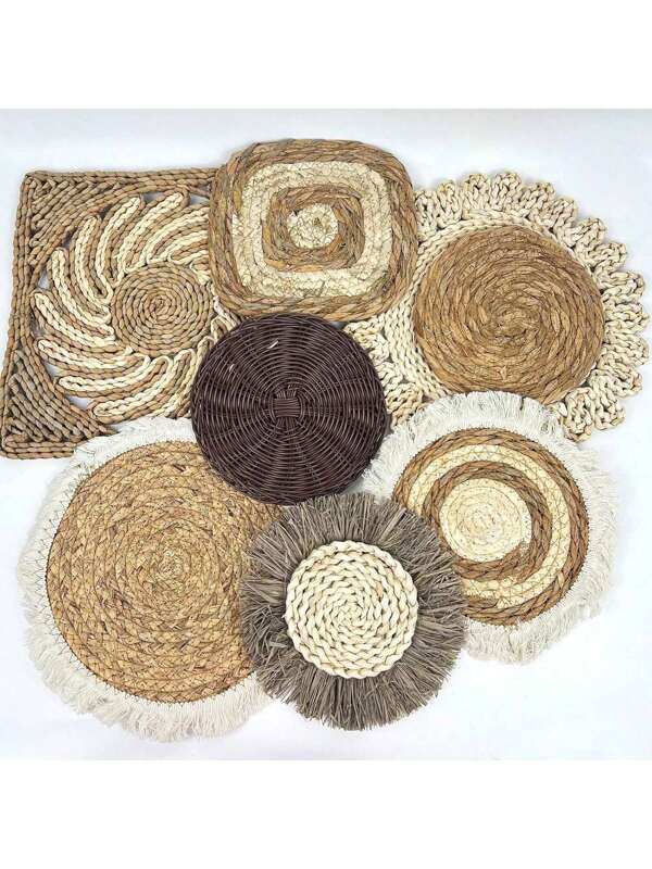Boho Wall Basket Decor Decorative Bulrush Woven Basket Wall Decor Art Round Farmhouse Hanging Baskets For Kitchen Rustic Home Summer Decorations, Multi Sizes(Boho)