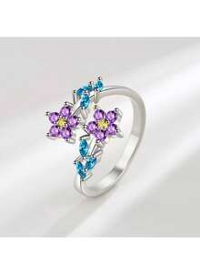 1 szt. najlepiej sprzedający się nowy pierścień z błyszczącym cyrkoniowym kamieniem w kwiaty i liście, modny kreatywny otwarty pierścień z miedzi