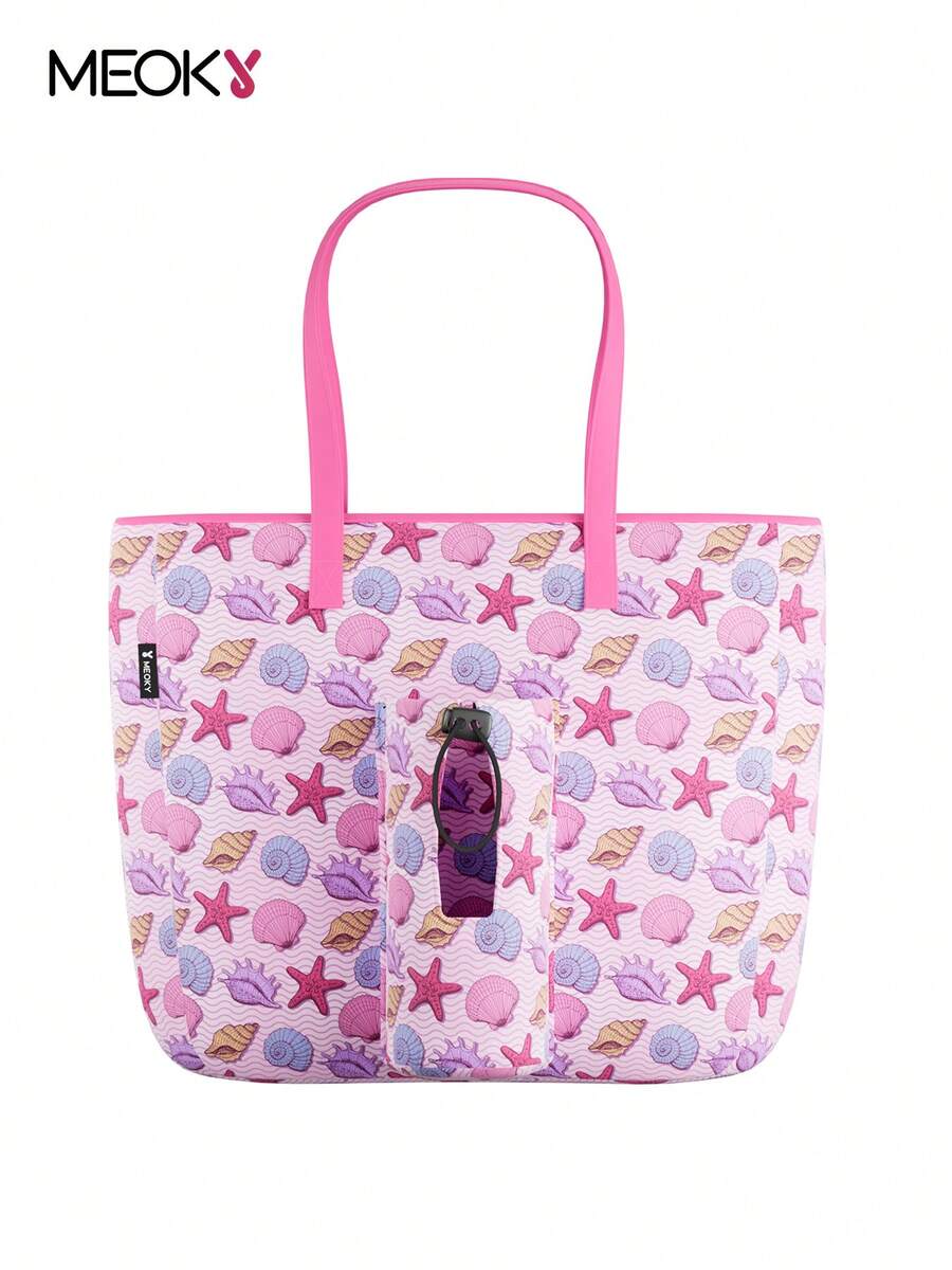 Meoky Tote Bag with Front Pocket and Zipper, Waterproof Shoulder Bag with Water Bottle Holder, Fits Laptop, Tumbler with Handle and Straw, Perfect for Daily Use, School, Travel, Work, and a Creative Gift Idea for Women