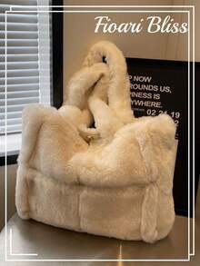Large Capacity Plush Handbag For Women, 2025 New Autumn/Winter Versatile Furry Tote Bag, Shoulder Bag For Commuting - White - View 1