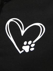 2024 New Autumn/Winter Heart Print Casual Versatile Thermal Lined Zip-Up Sweatshirt For Tween Girls - Black - View 4